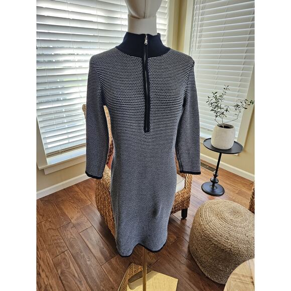 Lauren Ralph Lauren 3/4 Sleeve 1/4 Zip Mock Sweater Dress Medium Black/White - Picture 1 of 9